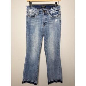 Judy Blue Womens 3 / 26 Mid Rise Release Raw Hem Crop Bootcut Jeans Stretch
